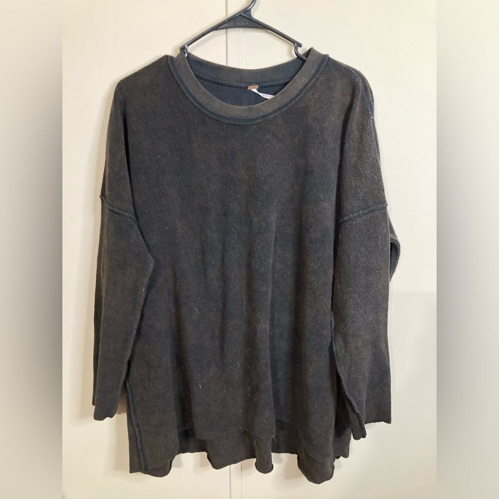 Free People Sweater Women's XS Raw Hem Acid Wash Oversized Pullover